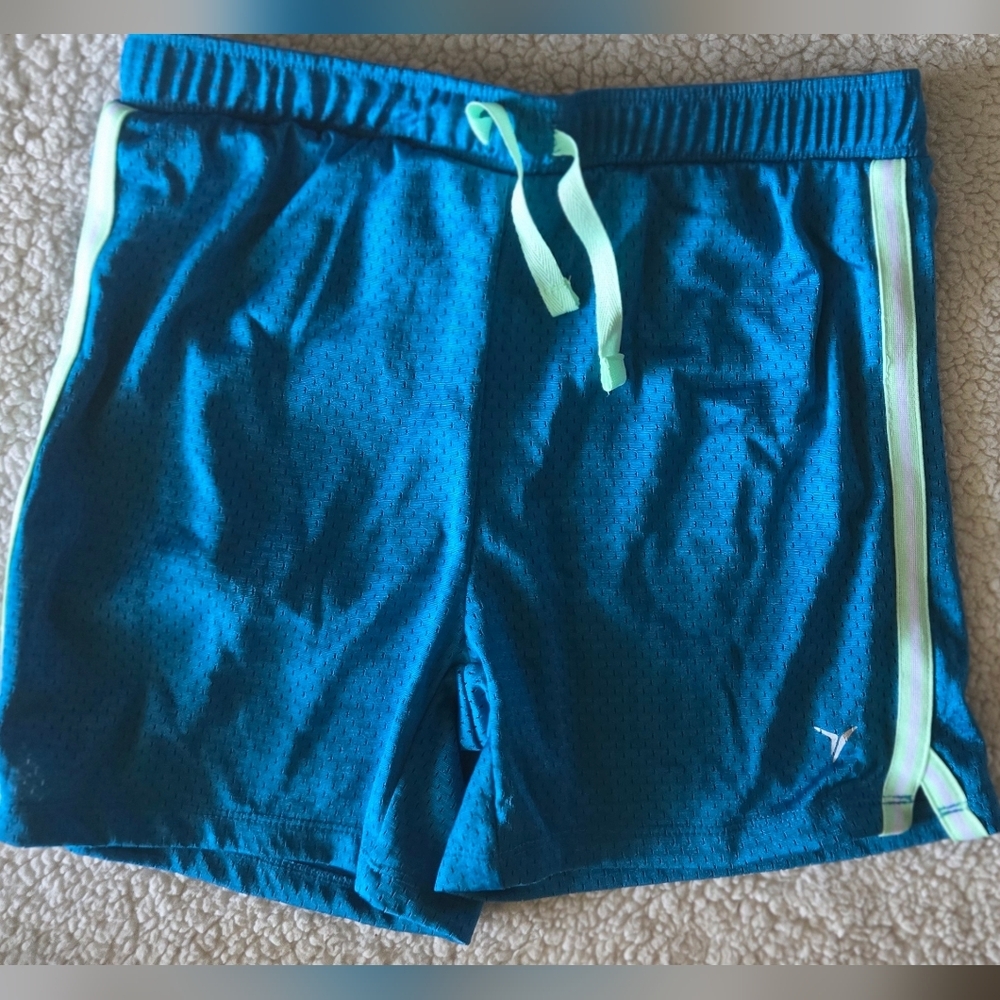 Old Navy Girls Kids Blue Shorts with Green Stripe Down Side Athletic